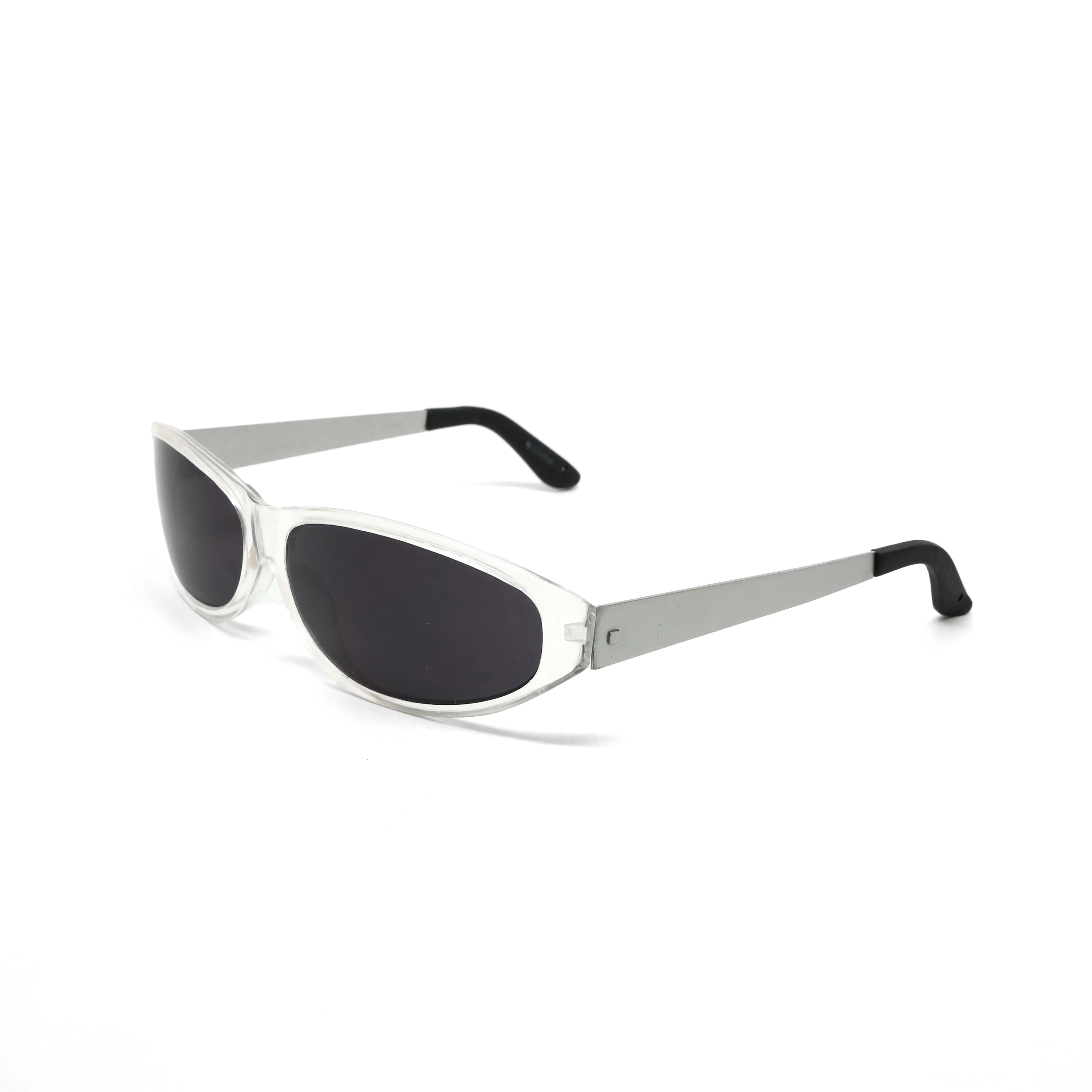 Concept 3 Dual Metal 2000s Metal Wraparound Sunglasses - Clear