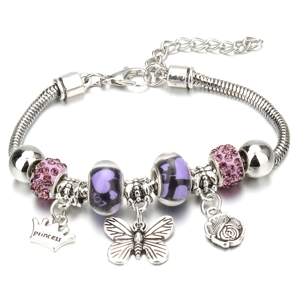 Crown Key Lock Vintage Bracelet For Women with Glass Beads