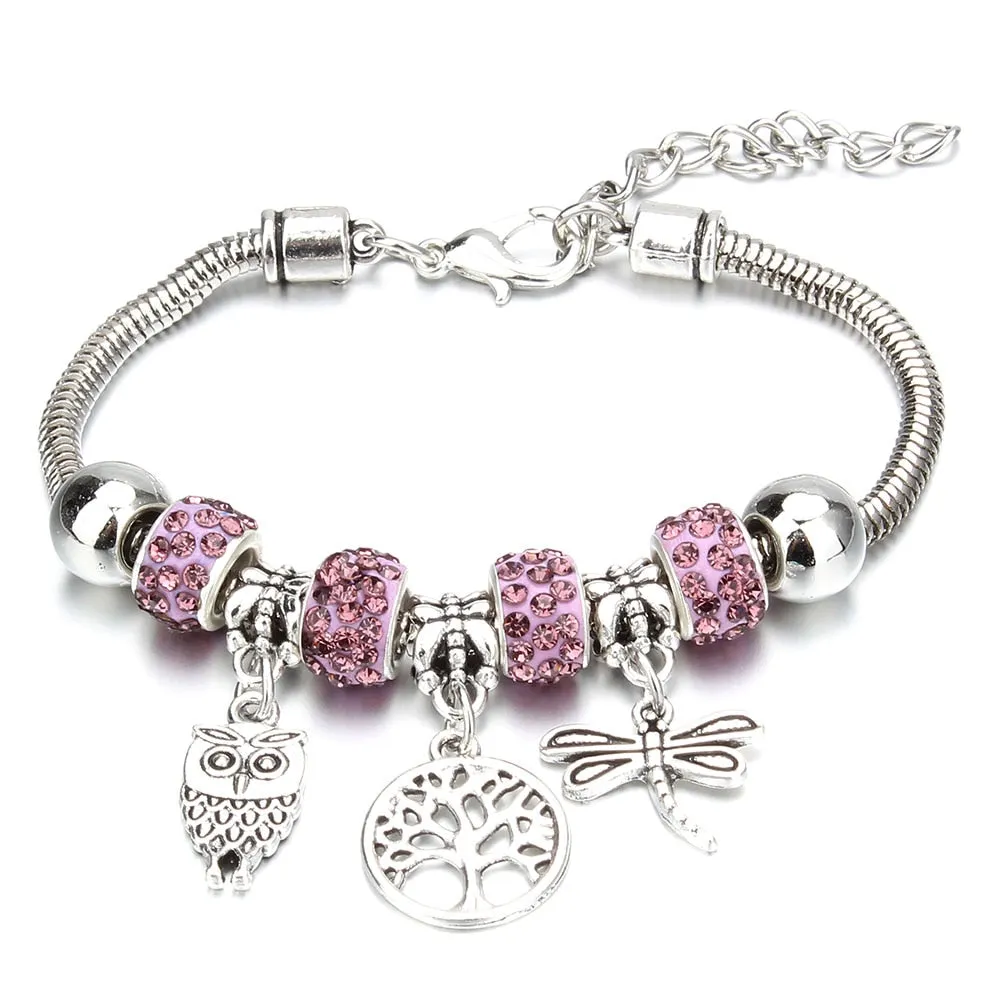 Crown Key Lock Vintage Bracelet For Women with Glass Beads