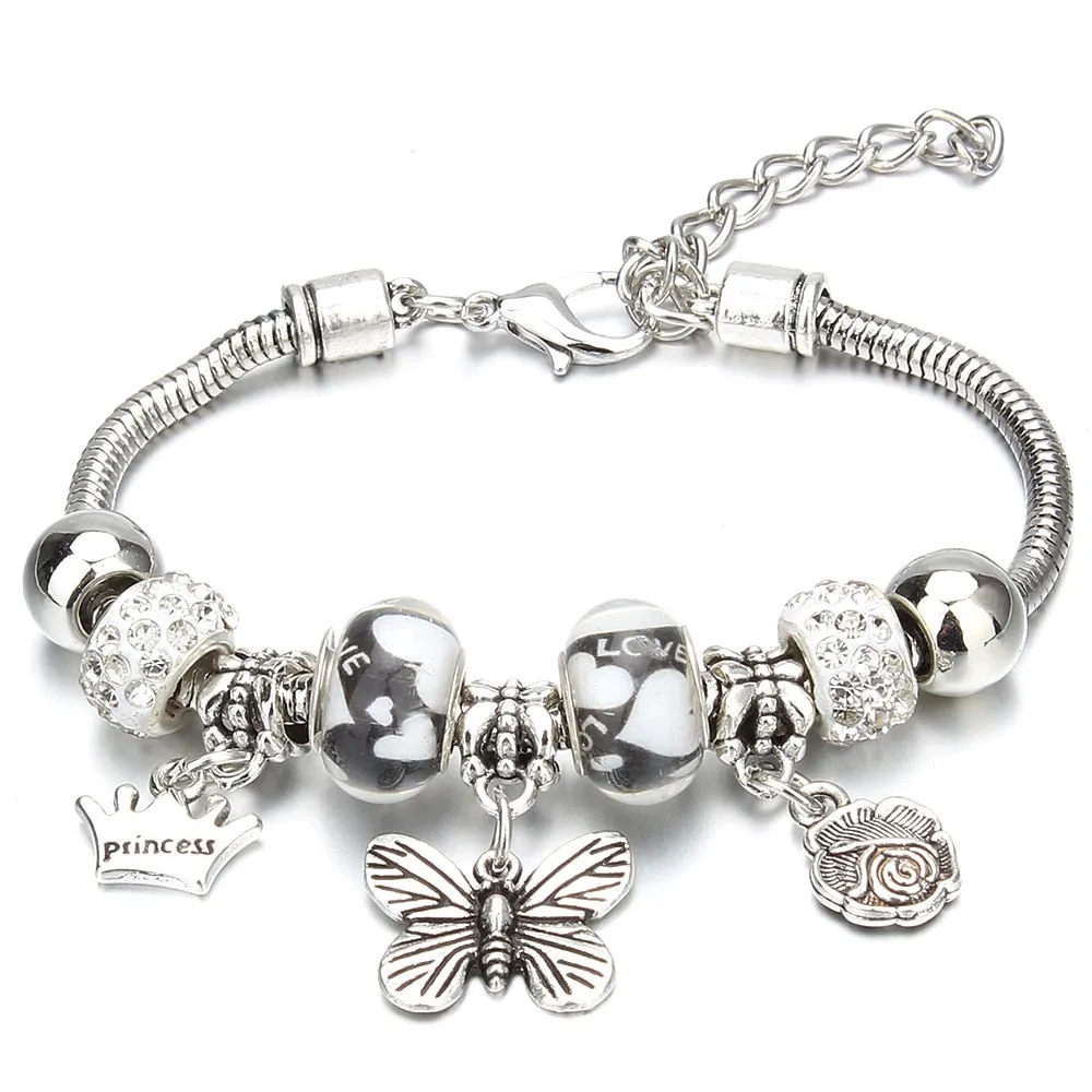 Crown Key Lock Vintage Bracelet For Women with Glass Beads