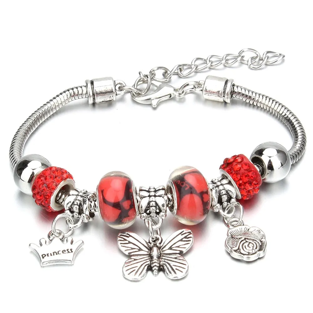 Crown Key Lock Vintage Bracelet For Women with Glass Beads