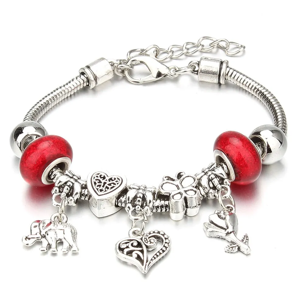 Crown Key Lock Vintage Bracelet For Women with Glass Beads