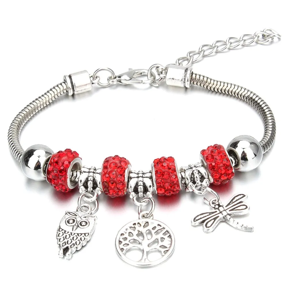 Crown Key Lock Vintage Bracelet For Women with Glass Beads