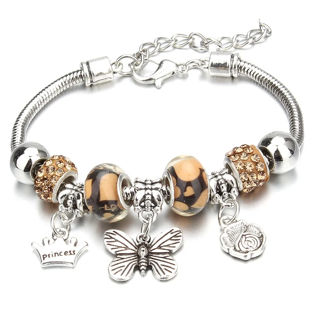 Crown Key Lock Vintage Bracelet For Women with Glass Beads