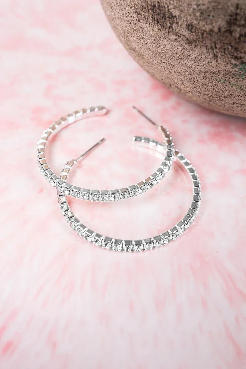 Crystal Avenue Candice Silvertone Crystal Hoop Earrings