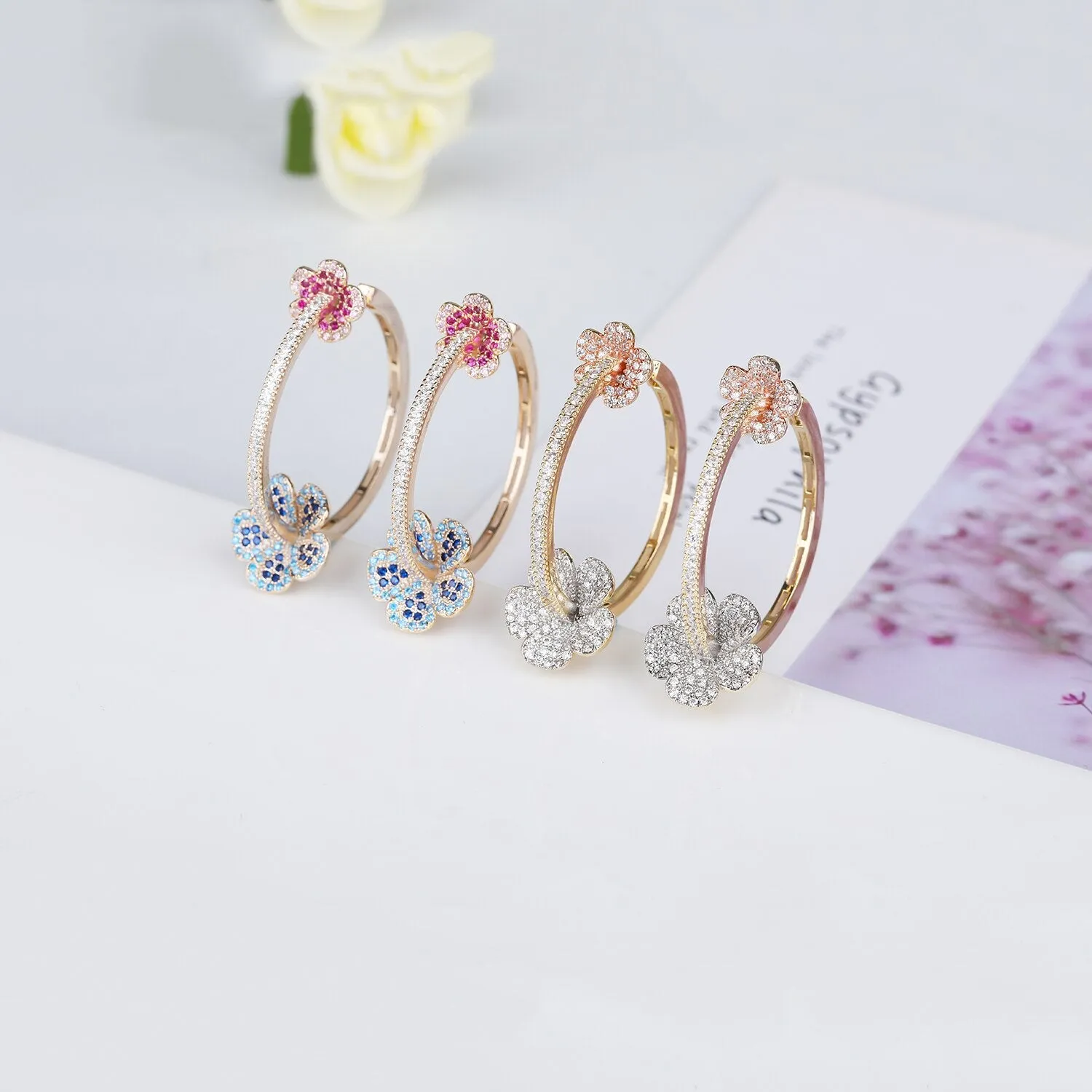 Cubic Zircon CZ Round Earrings for Wedding, Crystals Flower Earring for Bride, Women Girl Birthday Party Jewelry CE11432