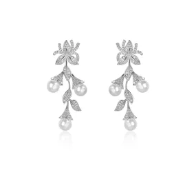 Cubic Zirconia Leaves ,Branch Earring for Wedding, Pearl Prom Dangler Jewelry for Women CE11899