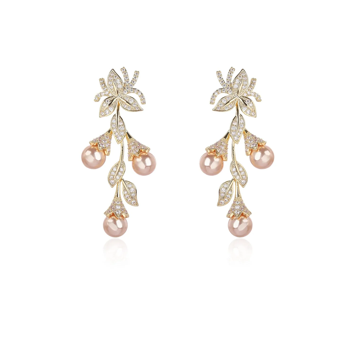 Cubic Zirconia Leaves ,Branch Earring for Wedding, Pearl Prom Dangler Jewelry for Women CE11899