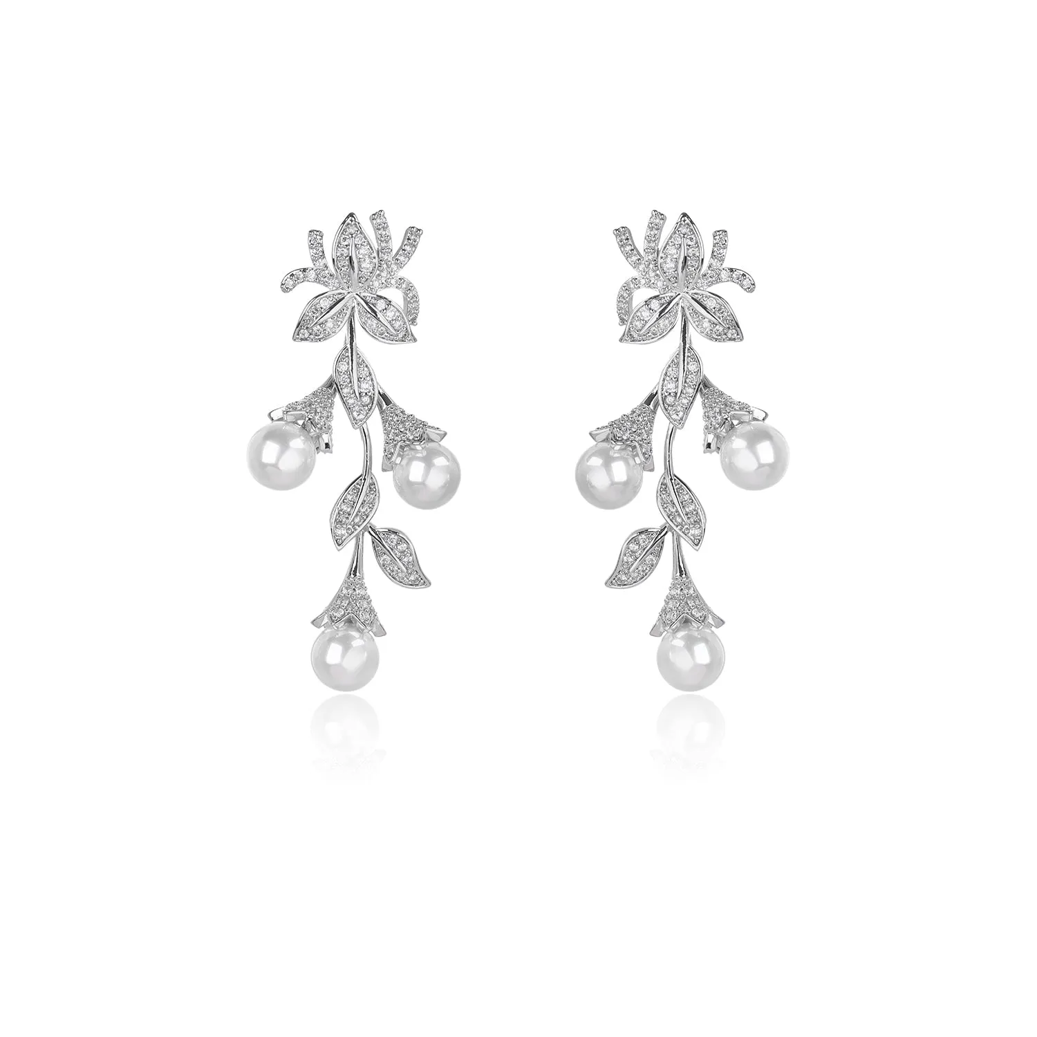 Cubic Zirconia Leaves ,Branch Earring for Wedding, Pearl Prom Dangler Jewelry for Women CE11899