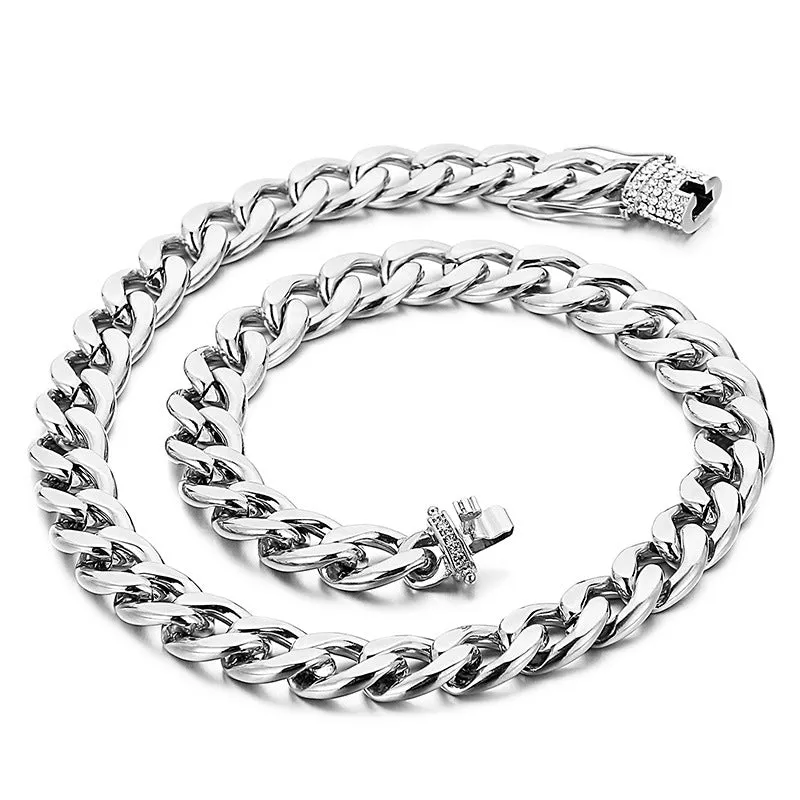 Custom Titanium Steel Dragon Beard Buckle Bracelet and Necklace for Men with Zircon Accents