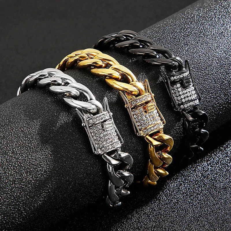 Custom Titanium Steel Dragon Beard Buckle Bracelet and Necklace for Men with Zircon Accents