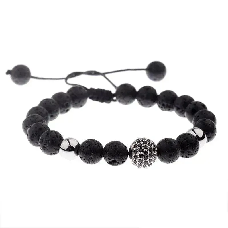 CZ Zircon Pave Lava Weaving Bracelet Men Beads