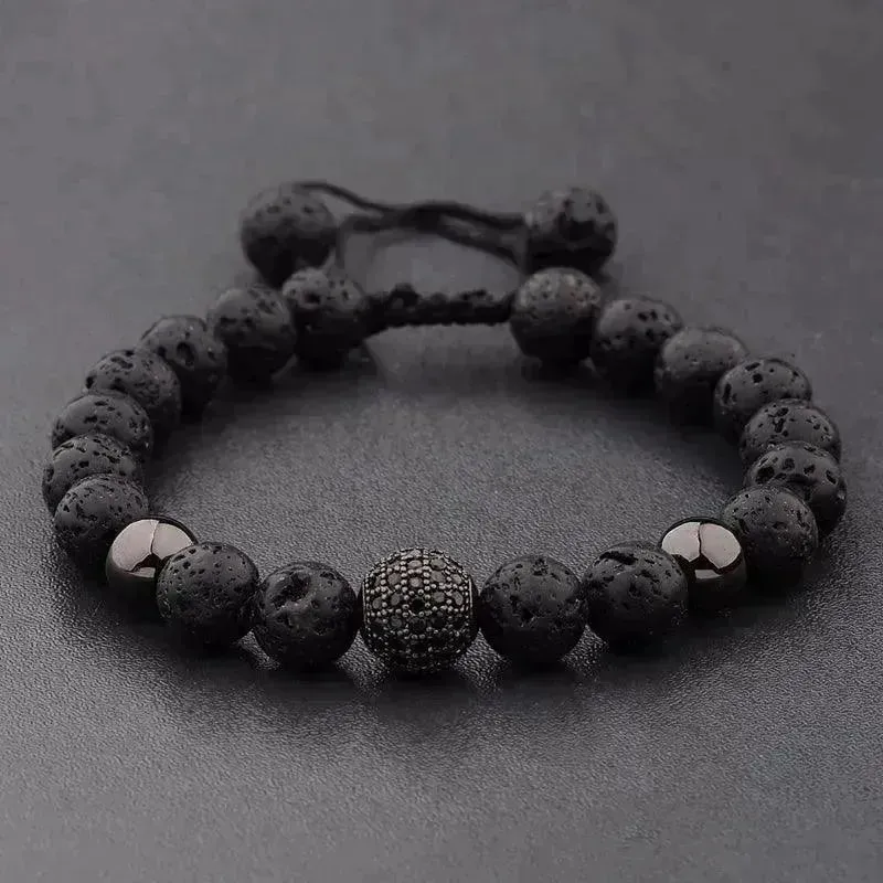 CZ Zircon Pave Lava Weaving Bracelet Men Beads