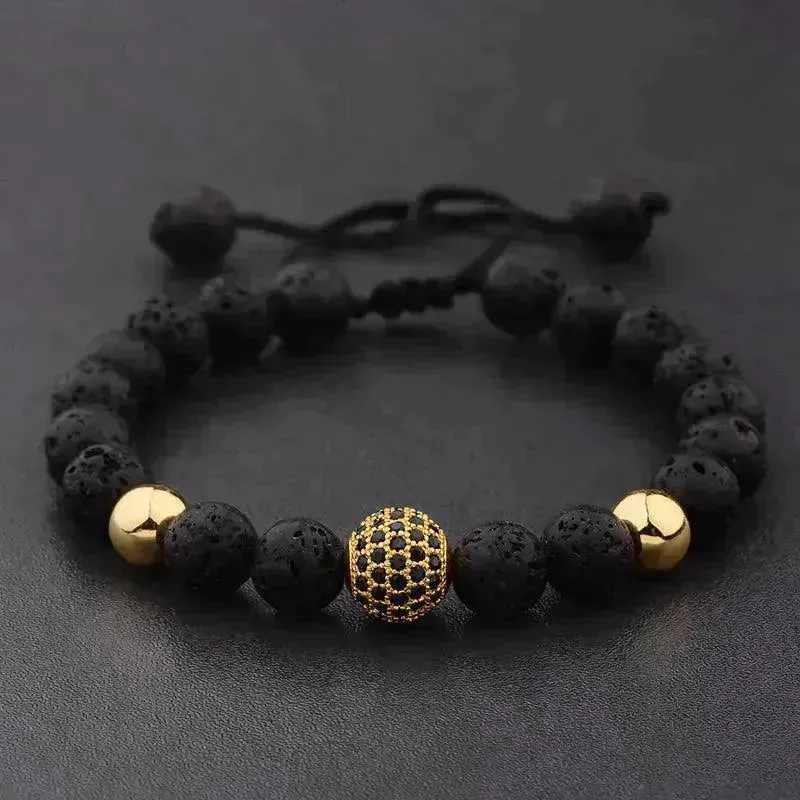 CZ Zircon Pave Lava Weaving Bracelet Men Beads