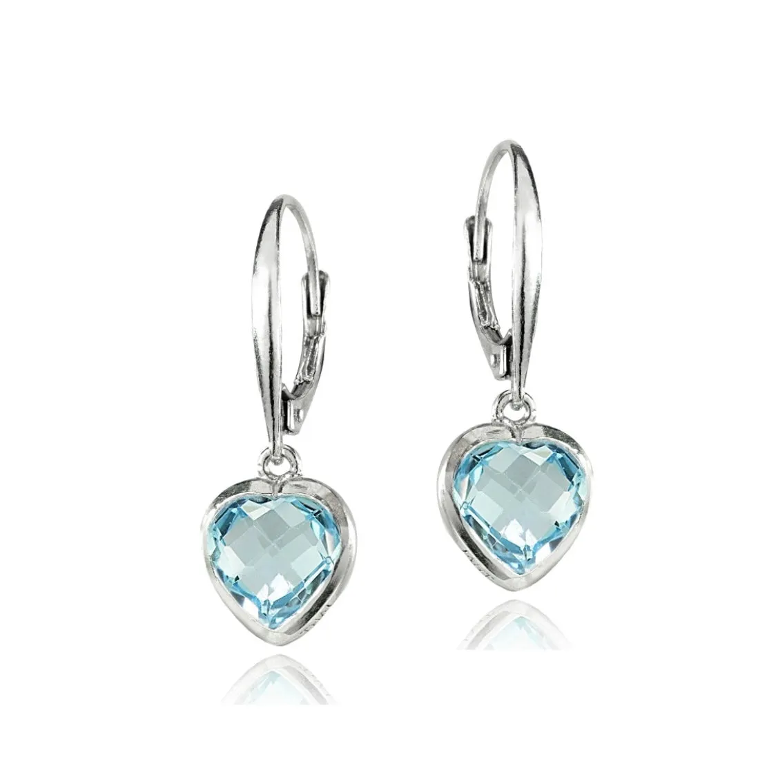 Dainty Icy Blue Aquamarine Heart Dangle Earrings in .925 Sterling Silver