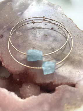 Dainty Raw Natural Aquamarine Hoop Earrings Gold Filled or Sterling Silver