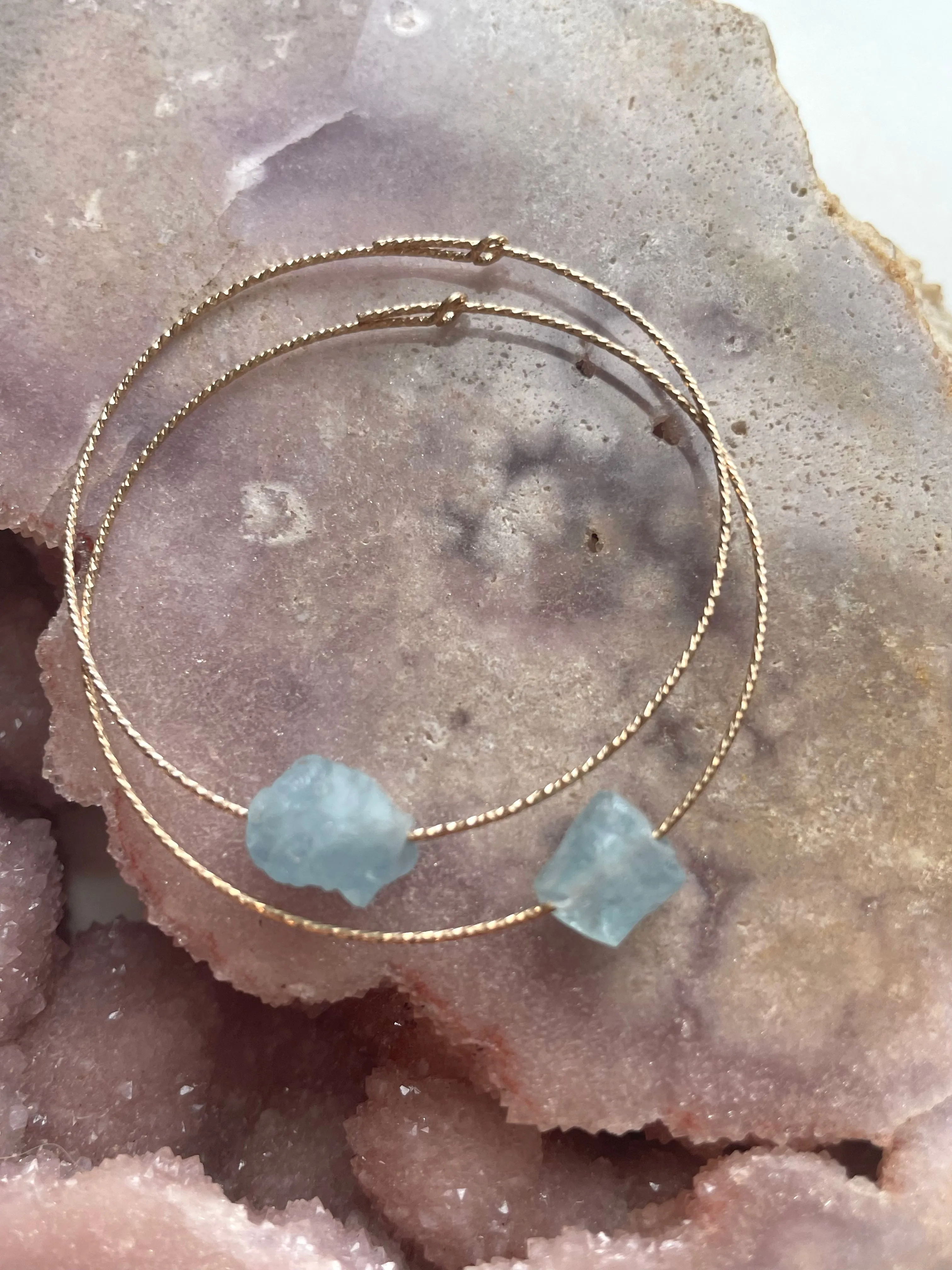 Dainty Raw Natural Aquamarine Hoop Earrings Gold Filled or Sterling Silver