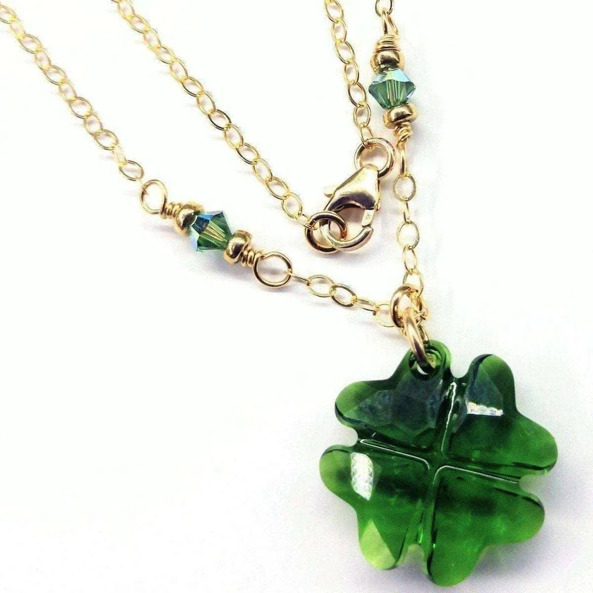 Dark Green Sparkly Crystal Lucky Clover Necklace