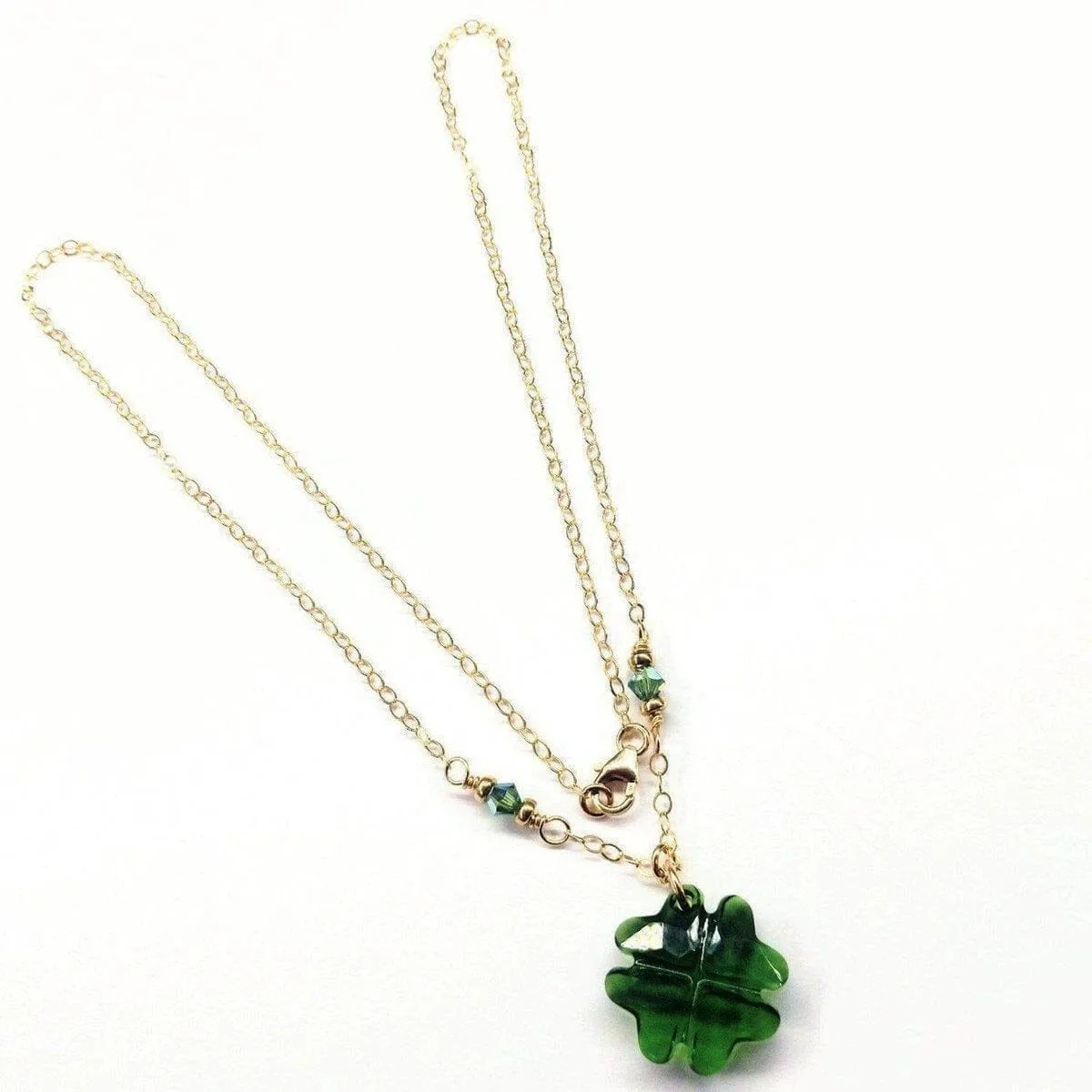 Dark Green Sparkly Crystal Lucky Clover Necklace