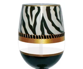 Deco Zebra Bottoms Up Stemless Wine Glass