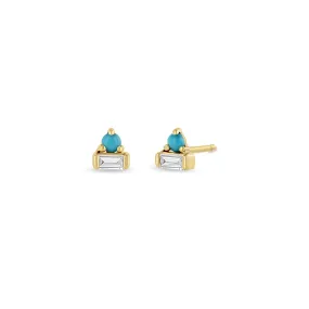 Diamond And Turquoise Stud Earrings