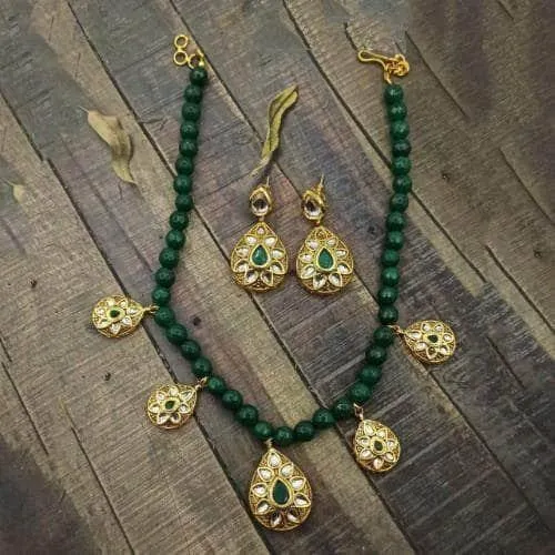 Drop Antique Beads Necklace And Earring Set