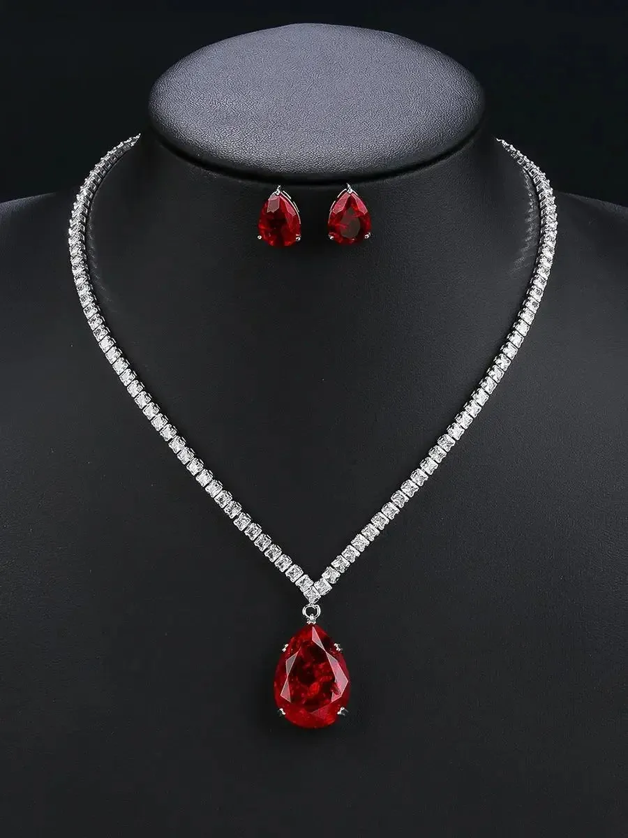 Elegant CZ Water Drop Cubic Zirconia Pendant  Necklace  Earrings Set Bridal Wedding Jewelry Sets for Women Gift CN10721