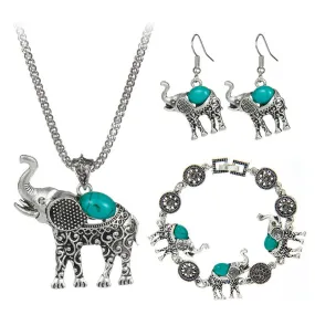 Elephant Jewelry Set, Necklace, Bracelet, Earrings