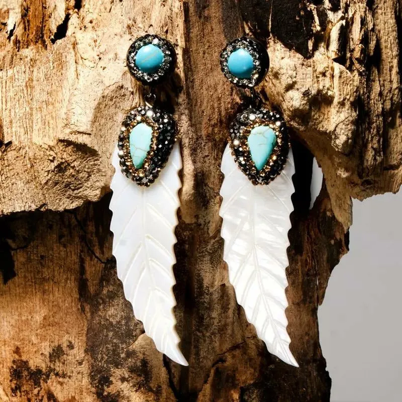 Ella White Leaf Natural Shell Drop Earrings