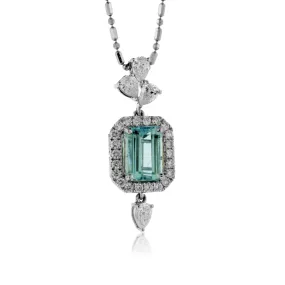 Emerald-Cut Aquamarine Diamond Accented Pendant