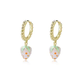 Enamel Pink Strawberry Silver Drop Earrings for Women