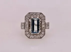 Estate Platinum Aquamarine & Diamond Ring