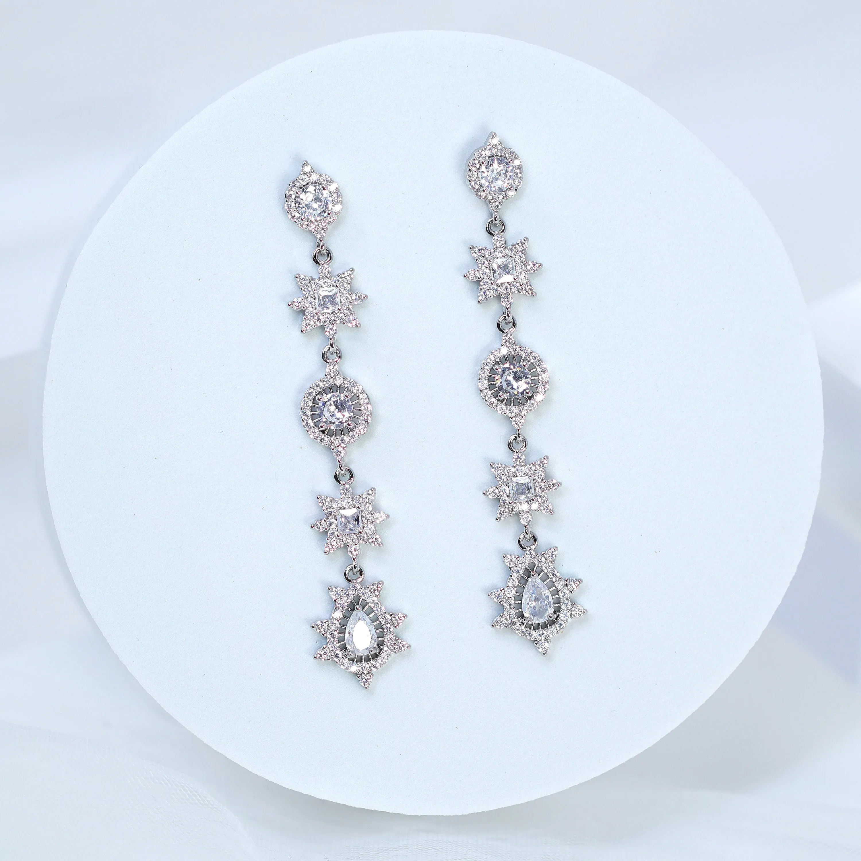 Exquisite Bridal Treasure: Long Swarovski Crystal Dainty Statement Earrings, Long Bridal Jewelry, Crystal Bridal Earrings Cz