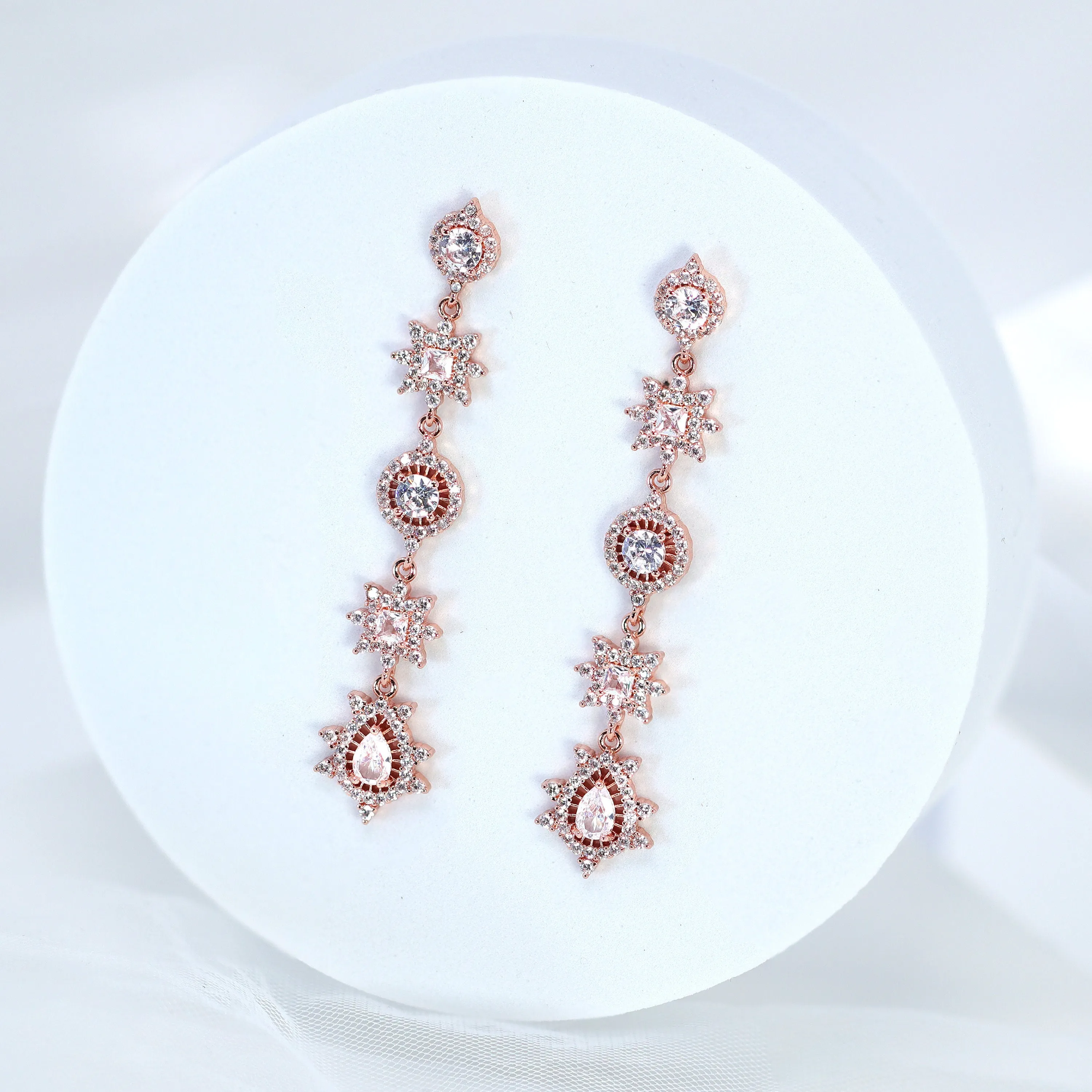 Exquisite Bridal Treasure: Long Swarovski Crystal Dainty Statement Earrings, Long Bridal Jewelry, Crystal Bridal Earrings Cz