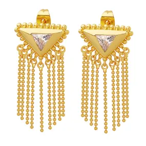 Exquisite Zircon and Brass Triangular Tassel Earrings