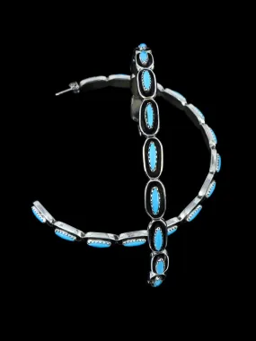 Extra Large Zuni Turquoise Hoop Post Earrings