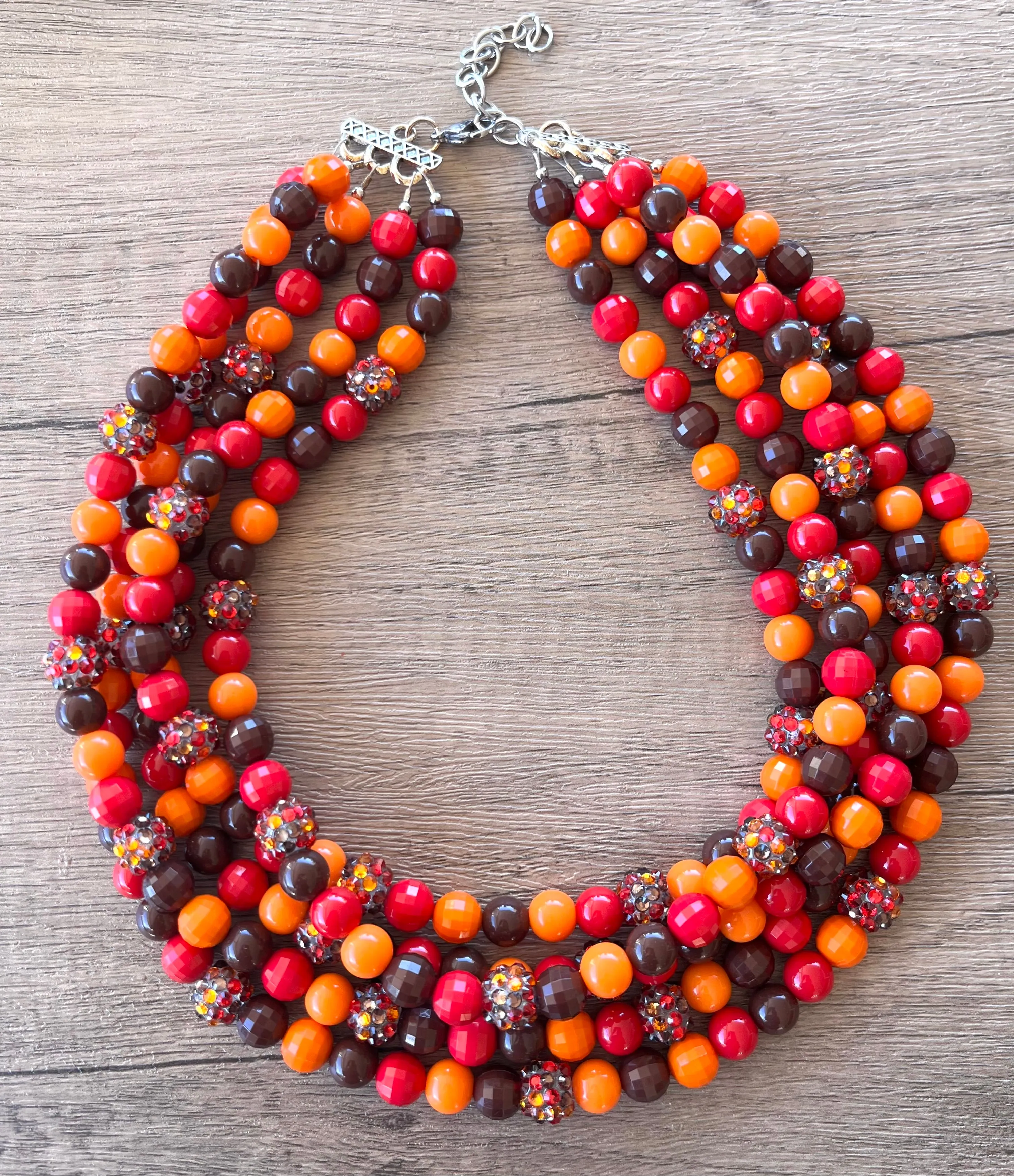 Fall Colors Rhinestone Beaded Acrylic Chunky Statement Necklace - Emma