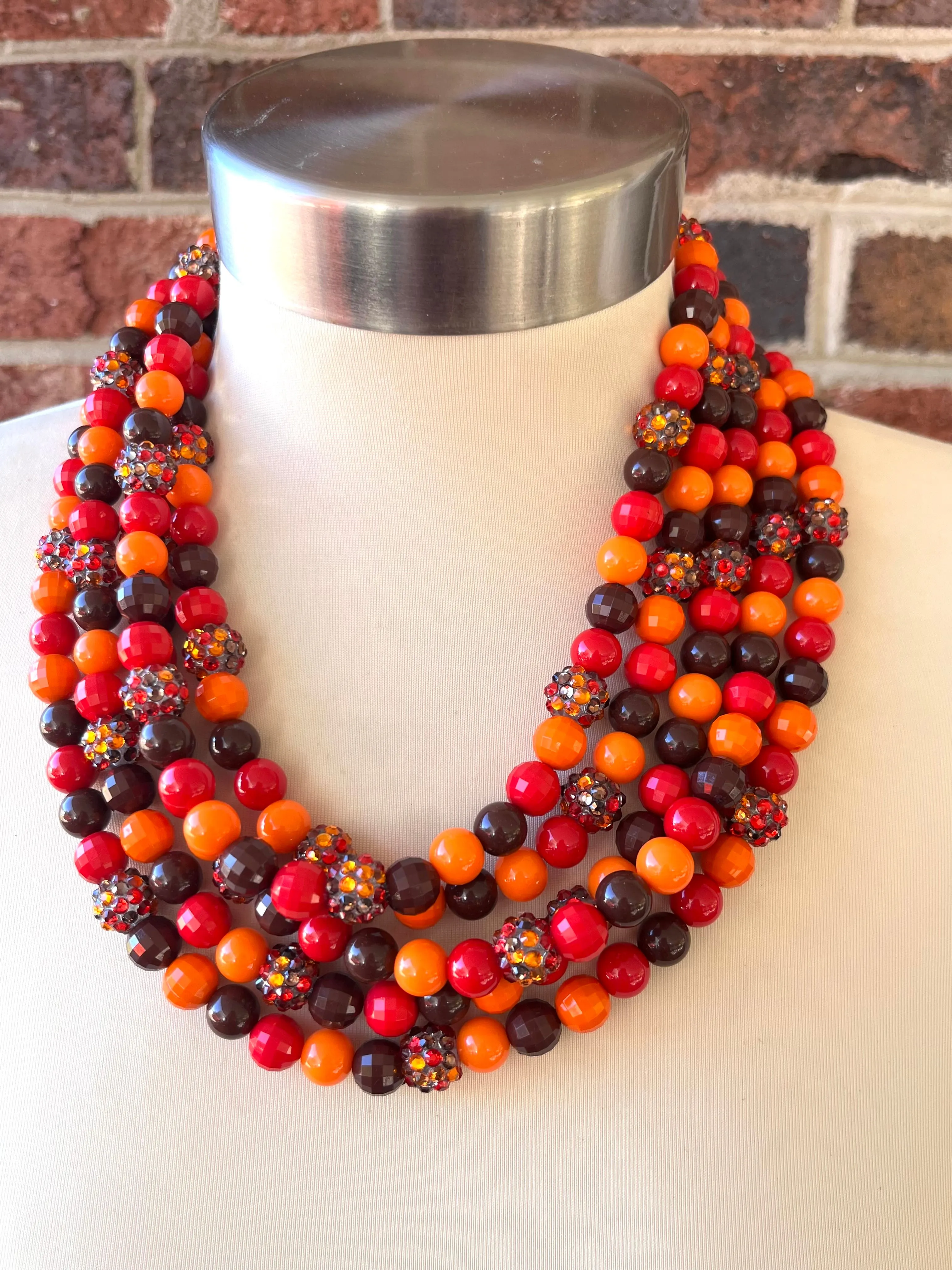 Fall Colors Rhinestone Beaded Acrylic Chunky Statement Necklace - Emma