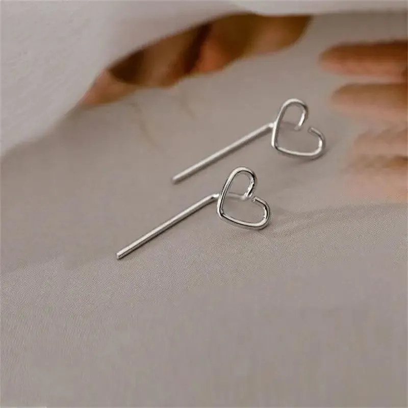 Fashion Ear Nails Heart Stud Earrings Zircon Vintage For Women Girl's Daily Wear Wedding Party Birthday Gift Jewelry Accessories