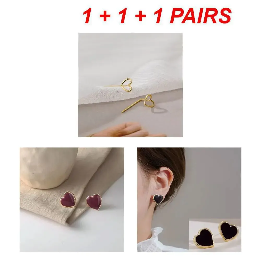 Fashion Ear Nails Heart Stud Earrings Zircon Vintage For Women Girl's Daily Wear Wedding Party Birthday Gift Jewelry Accessories