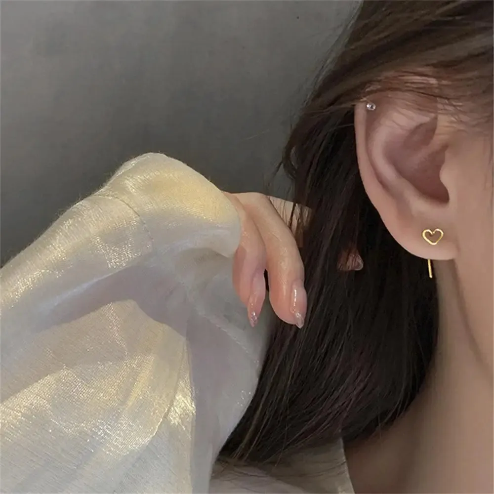 Fashion Ear Nails Heart Stud Earrings Zircon Vintage For Women Girl's Daily Wear Wedding Party Birthday Gift Jewelry Accessories