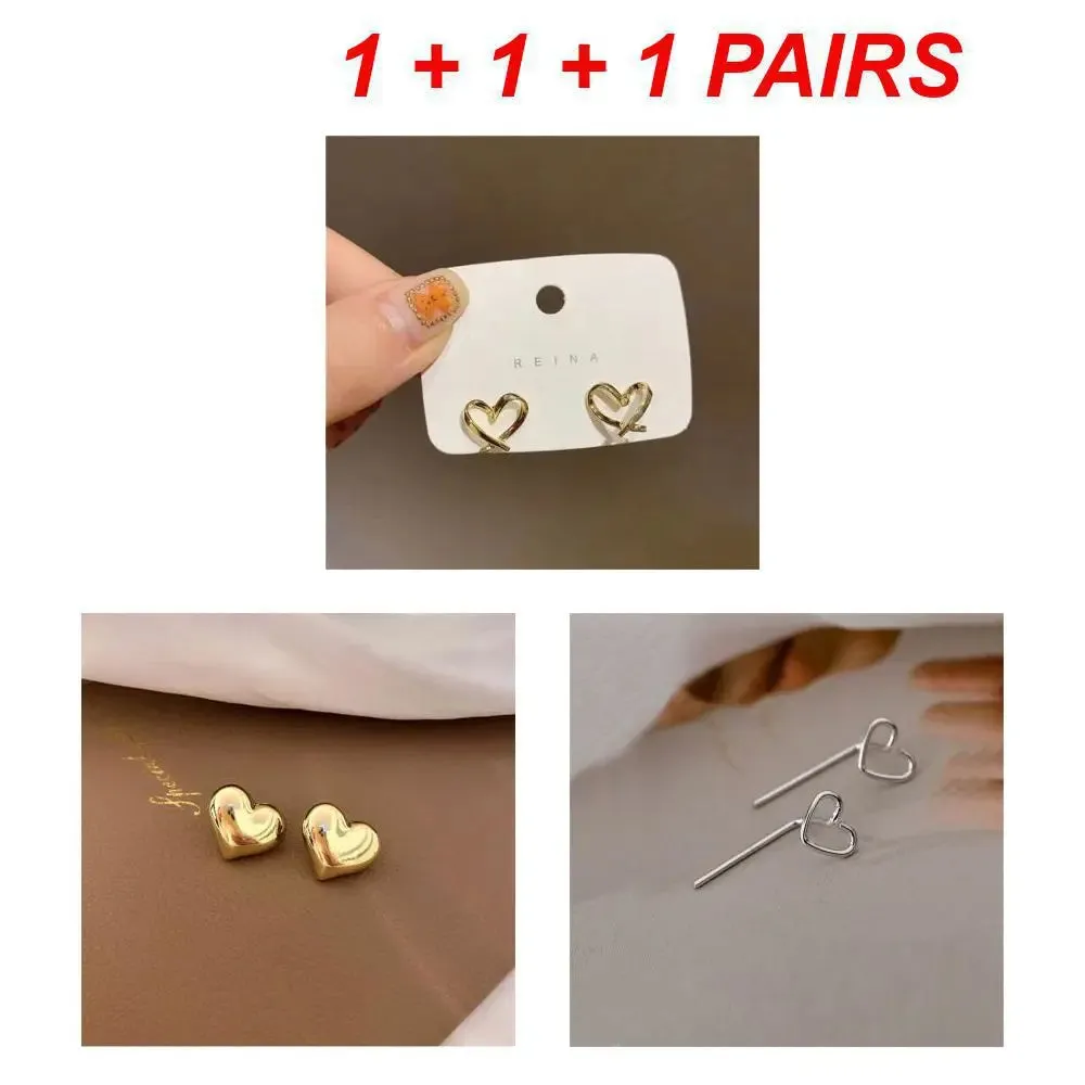 Fashion Ear Nails Heart Stud Earrings Zircon Vintage For Women Girl's Daily Wear Wedding Party Birthday Gift Jewelry Accessories