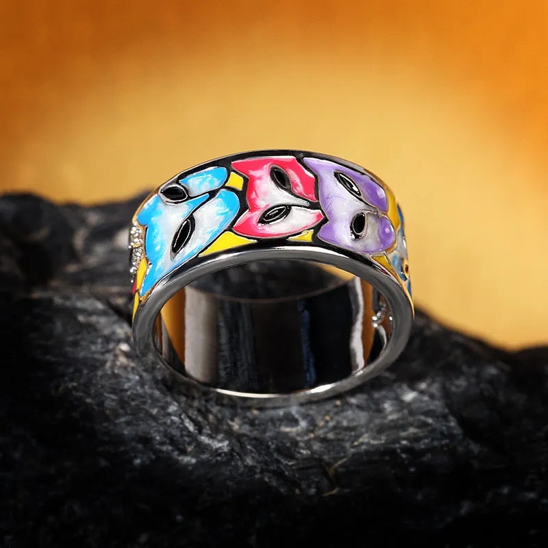 Fashion Jewelry Creative Cat Enamel Ring for Women with Zircon in 925 Silver