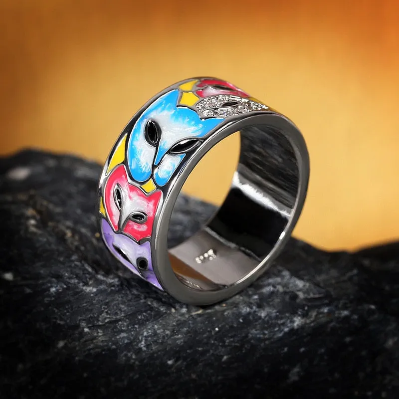 Fashion Jewelry Creative Cat Enamel Ring for Women with Zircon in 925 Silver