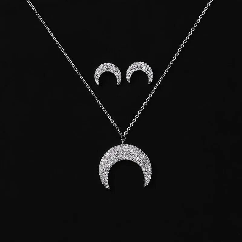 Fashion Jewelry Creative Moon Jewelry Set for Her with Zircon in 925 Sterling Silver