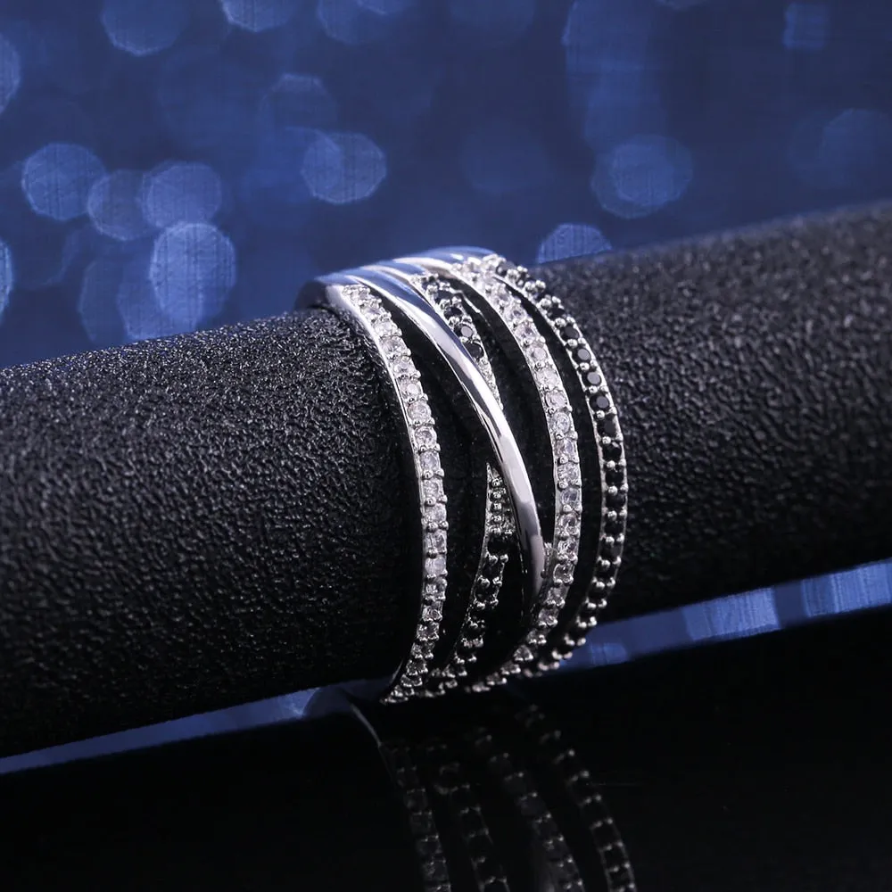 Fashion Jewelry Elegant Winding Puzzle Ring for Women with Zircon in Silver Color