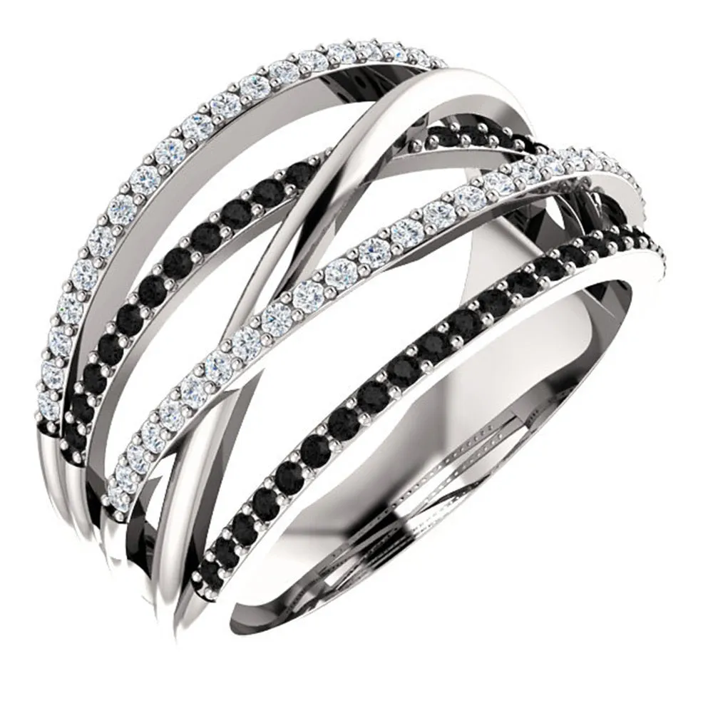 Fashion Jewelry Elegant Winding Puzzle Ring for Women with Zircon in Silver Color