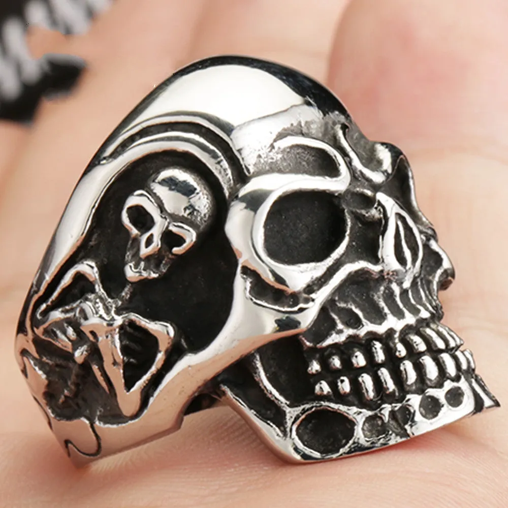 Fashion Ring Stainless Steel Rings For Man Big Tripple Skull Ring Punk Biker Jewelry