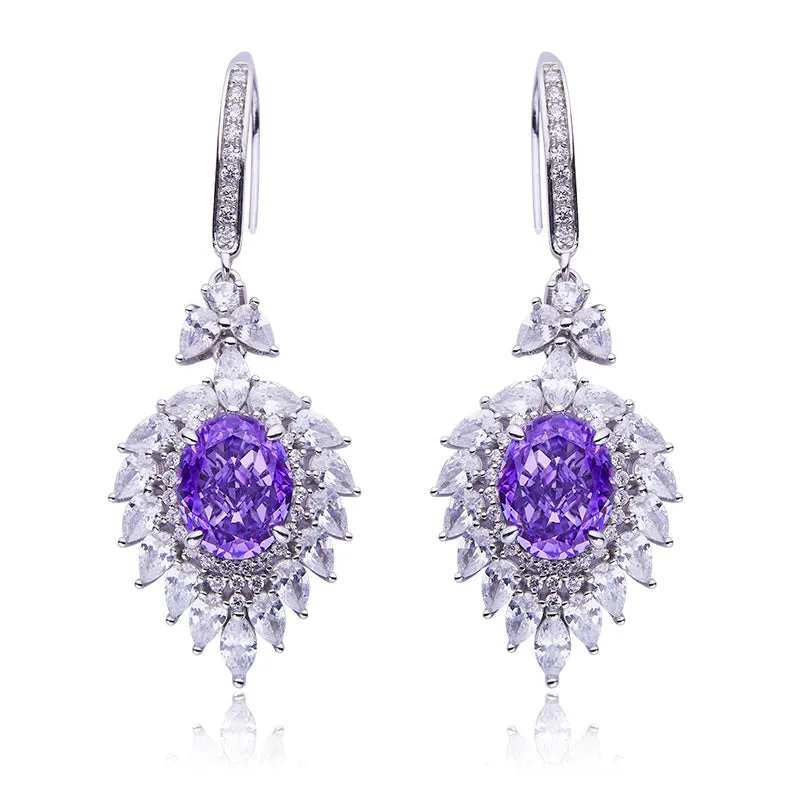 Firework 4.0Carat Oval Purple Zircon Hook Earrings