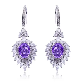 Firework 4.0Carat Oval Purple Zircon Hook Earrings